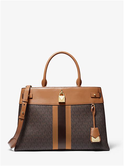 michael kors gramercy large striped leather and logo satchel|Gramercy Large Logo Satchel .